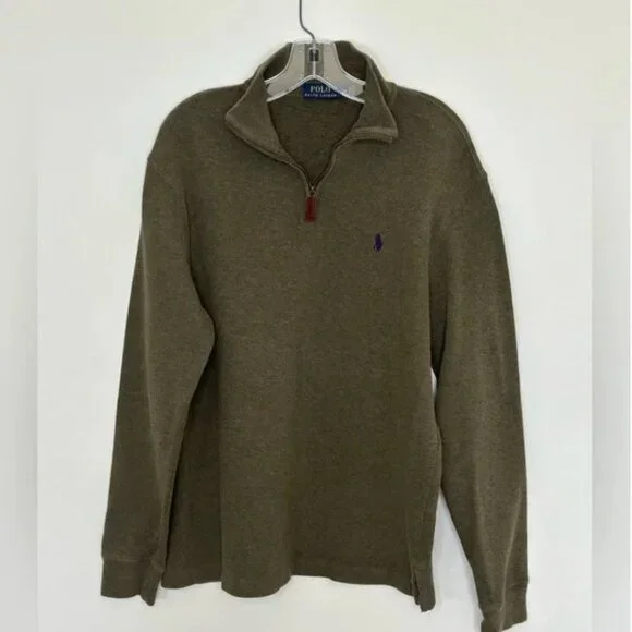 Polo Ralph Lauren Men's Quarter Zip Pullover Sweater Olive Colored Size Medium - Picture 3 of 9